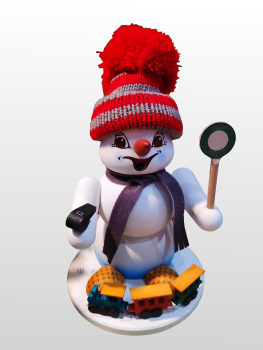 Schneemann Sigi mittel Eisenbahner als Räuchermann