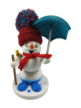 Schneemann Sigi klein mit Schirm als Räuchermann mit Pudelmütze