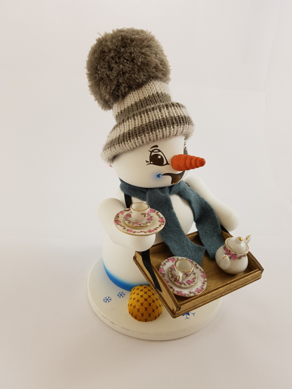 Schneemann Sigi mittel mit Bauchladen als Räuchermann