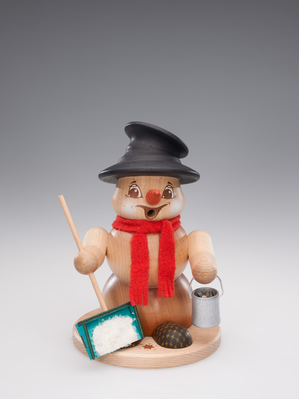 Schneemann Sigi mittel Schneeschieber natur als Räuchermann