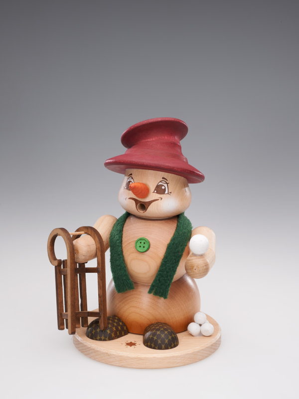Schneemann Sigi mittel Schlittenfahrer natur als Räuchermann