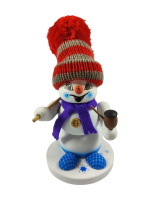 Schneemann Sigi klein Wanderer als Räuchermann mit Pudelmütze